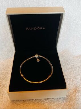 Pandora Silver Snake Chain Bracelet with Daisy Charm - Silver